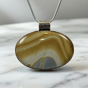 925 SILVER OVERLAY STATEMENT PENDANT PICTURE JASPER GEMSTONE